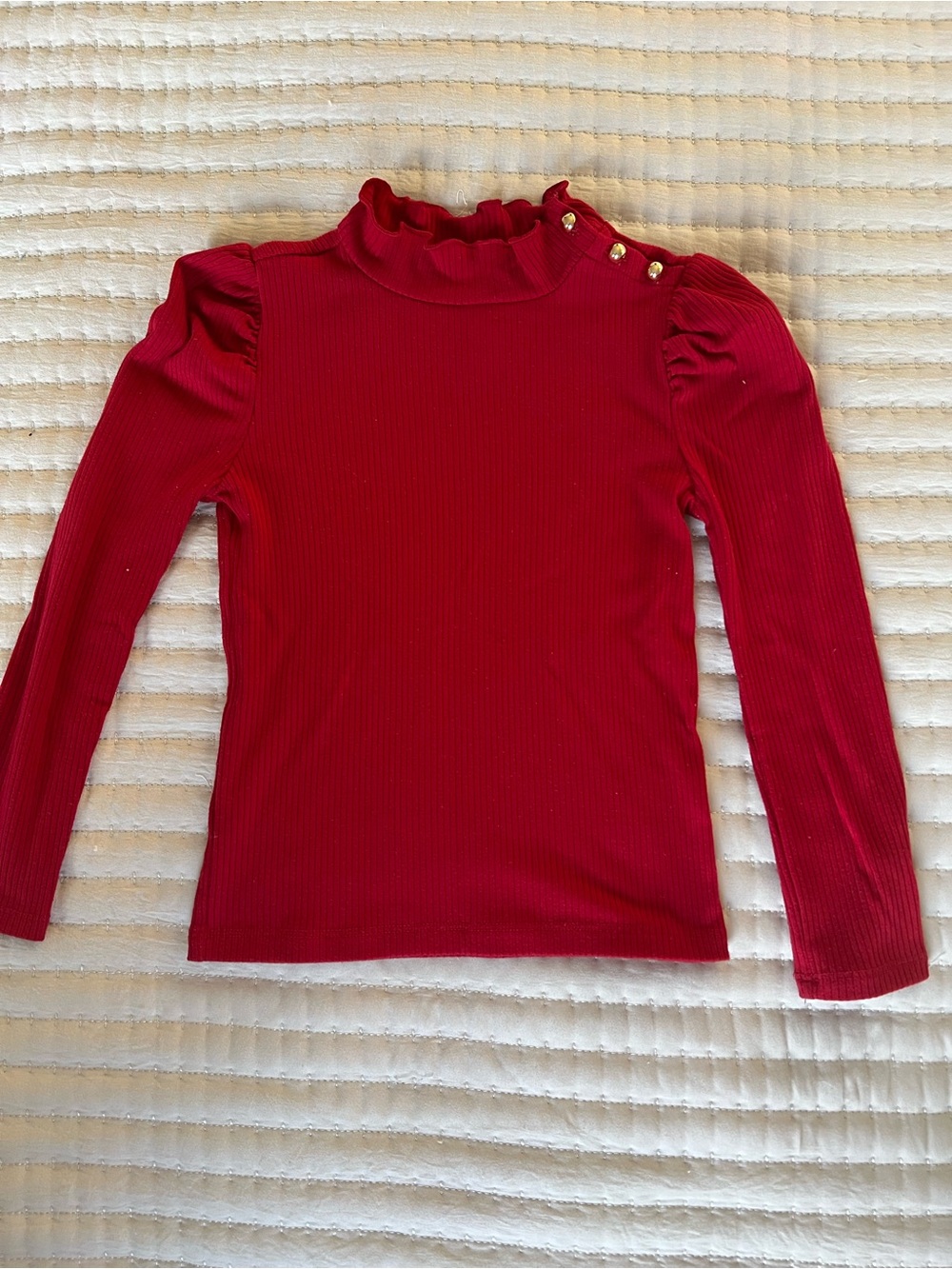 Janie and Jack Bright Pink Ribbed Mock Neck Top with Ruffle Trim